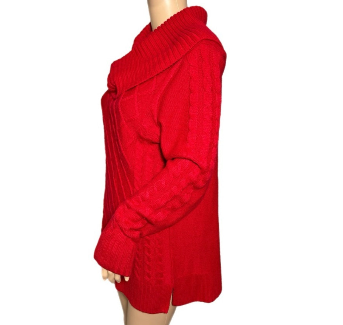 Calvin Klein Women's Cable Knit Red Sweater Diamond Pattern Cowl Neck Size M