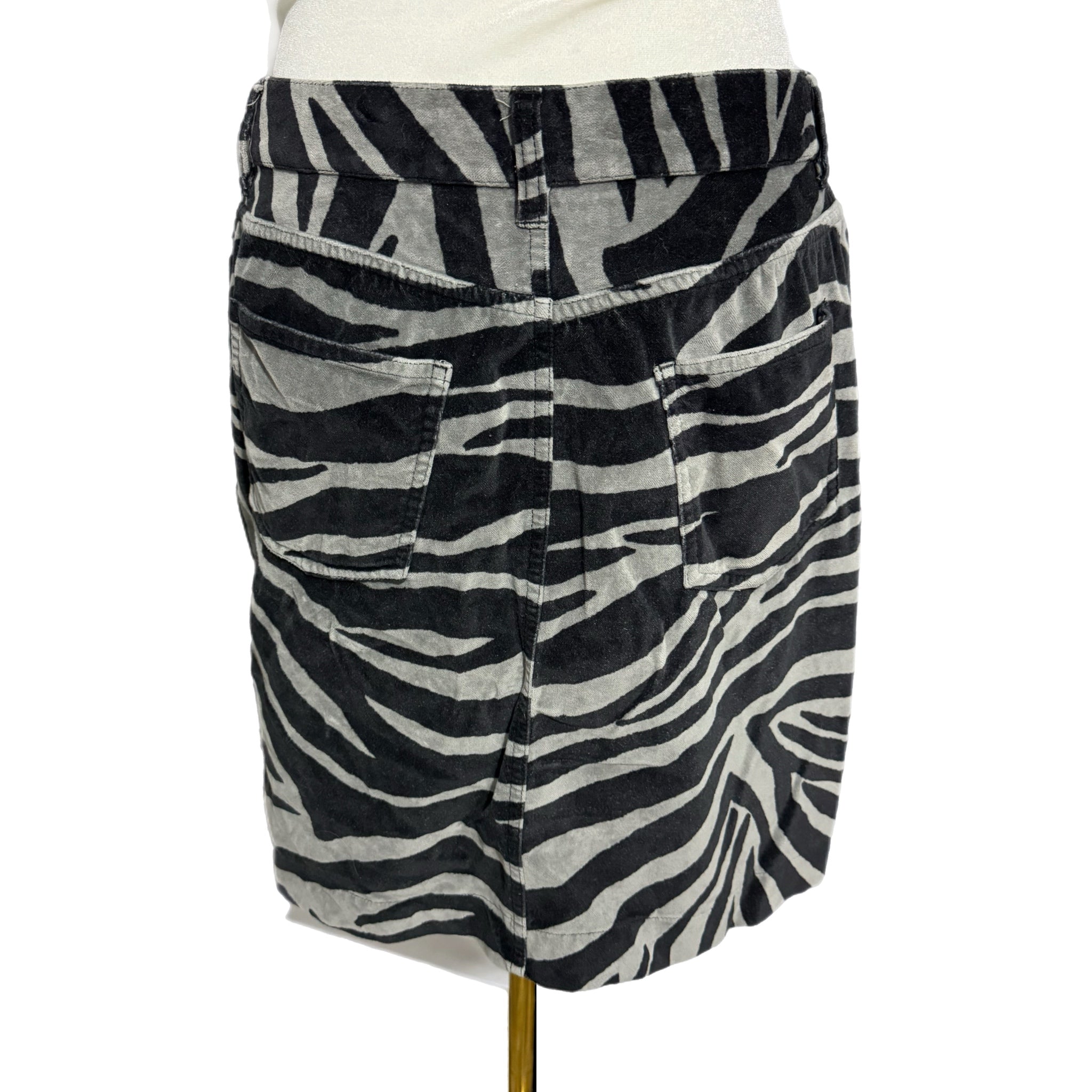 Boden Velvet Womens Sz 8 Zebra Print Skirt Mod Cotton Black Gray Mini Pencil