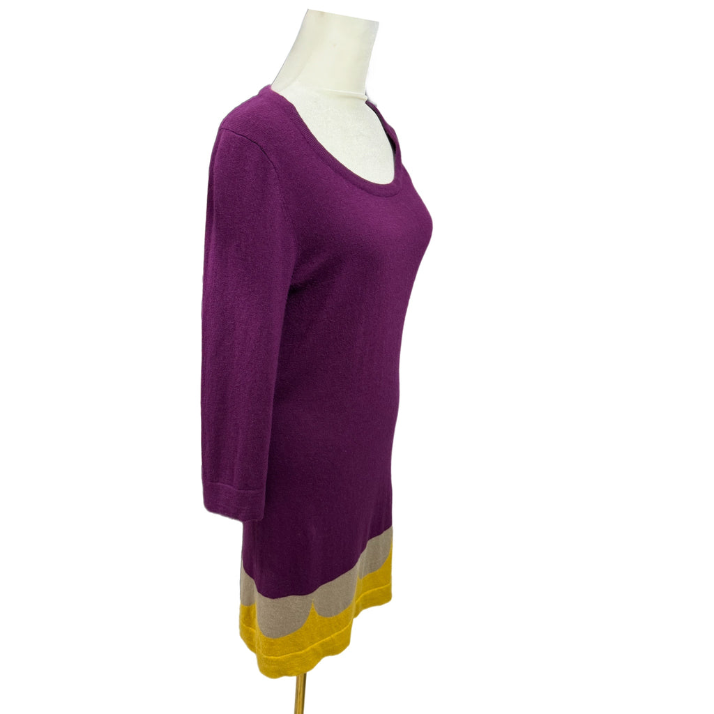 BODEN Purple Sweater Dress Womens Cashmere Angora Blend Scallop Mod Retro Sz 6