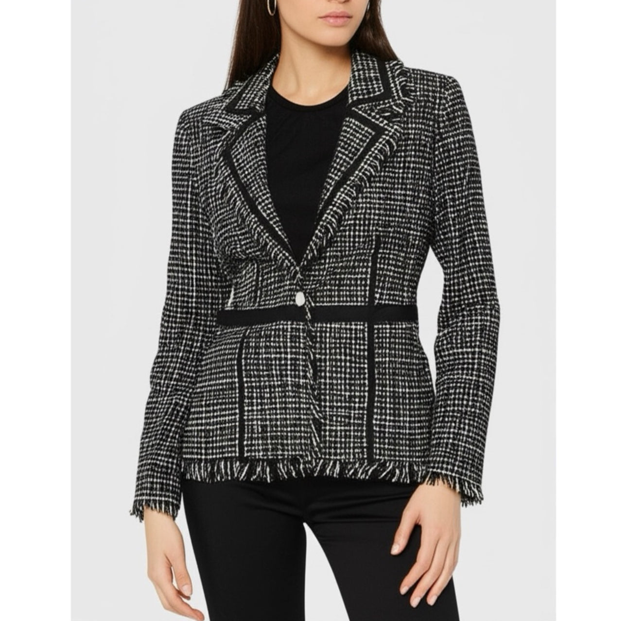 BISOU BISOU Michelle Bohbot Black & White Tweed Blazer Jacket Sz 6 Small