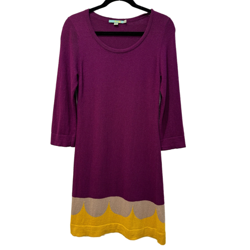 BODEN Purple Sweater Dress Womens Cashmere Angora Blend Scallop Mod Retro Sz 6