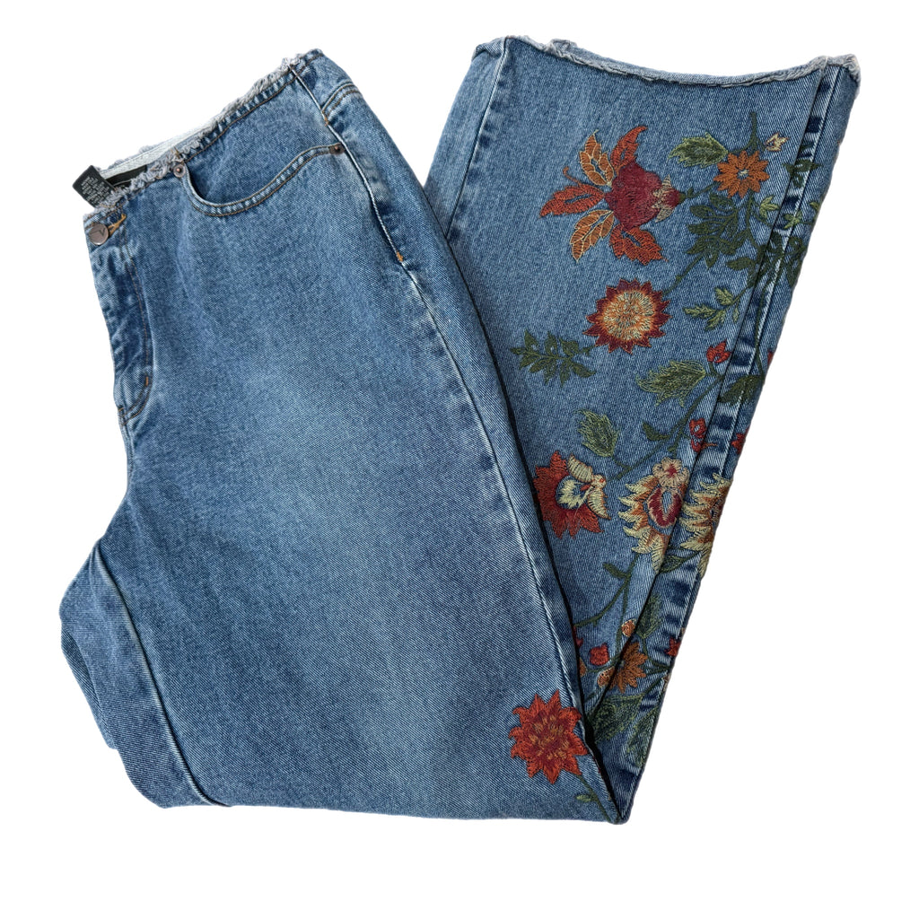 Vintage Venezia Embroidered Bootcut Jean Hippie Boho Flower Women’s Sz 14 Denim