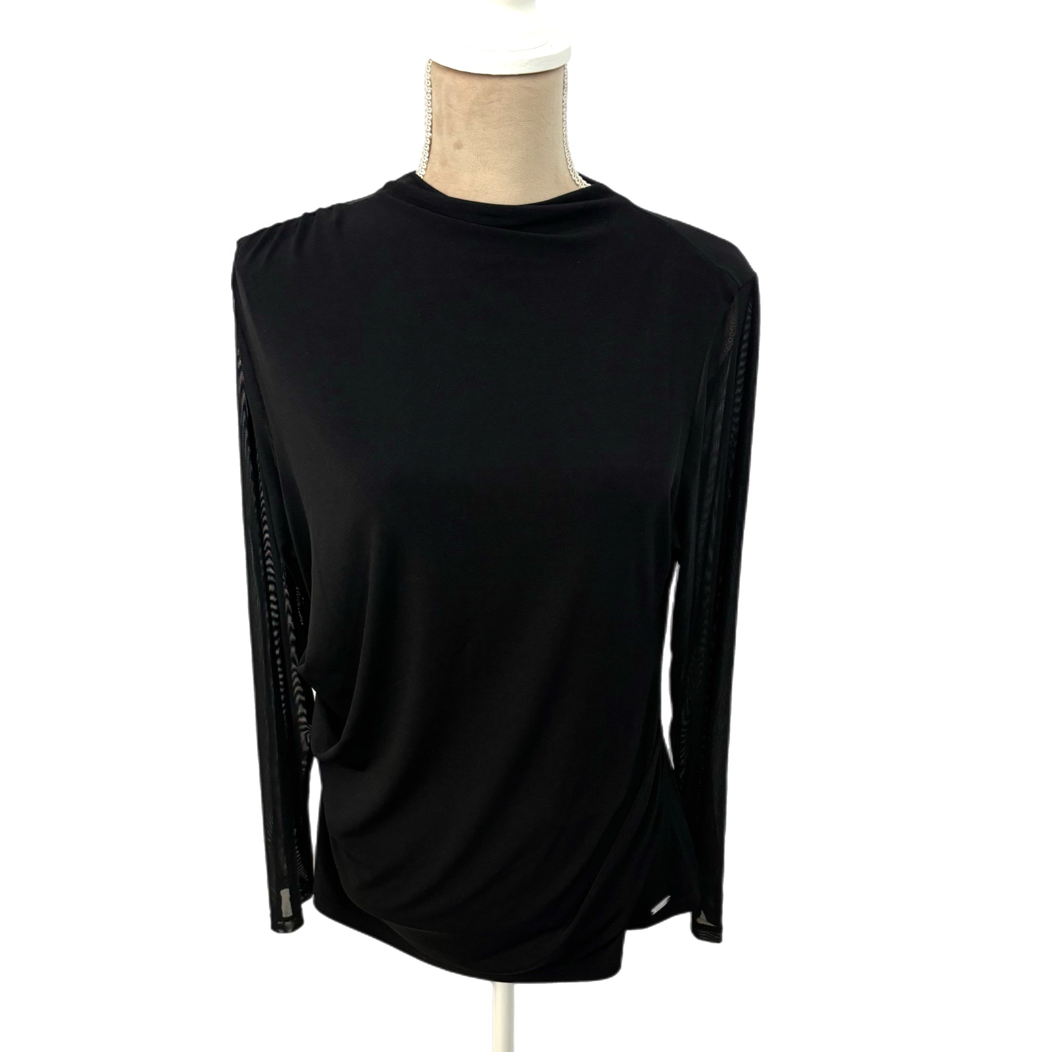 Calvin Klein Modern Essentials Black Blouse NWT Sheer Sleeve Women’s Size L