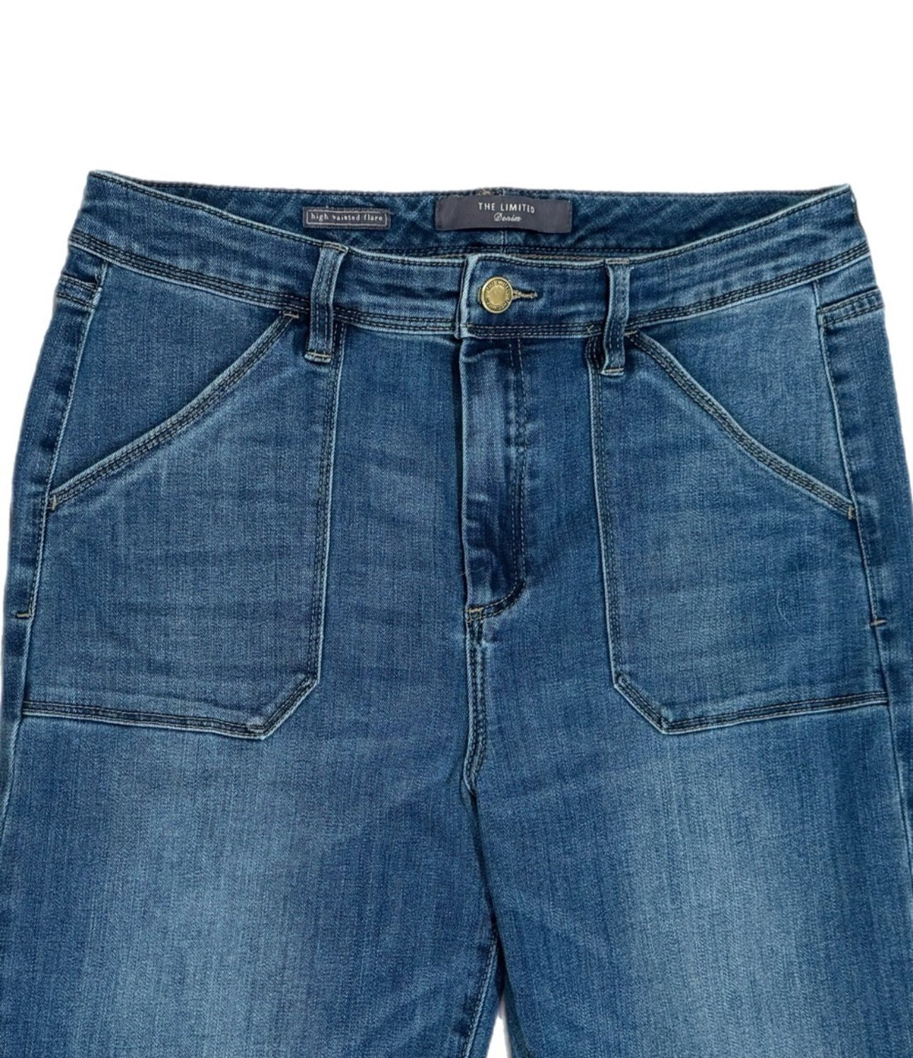 THE LIMITED High Waisted Flare Jeans Shaping Stretch Denim Trouser Womens Sz 12