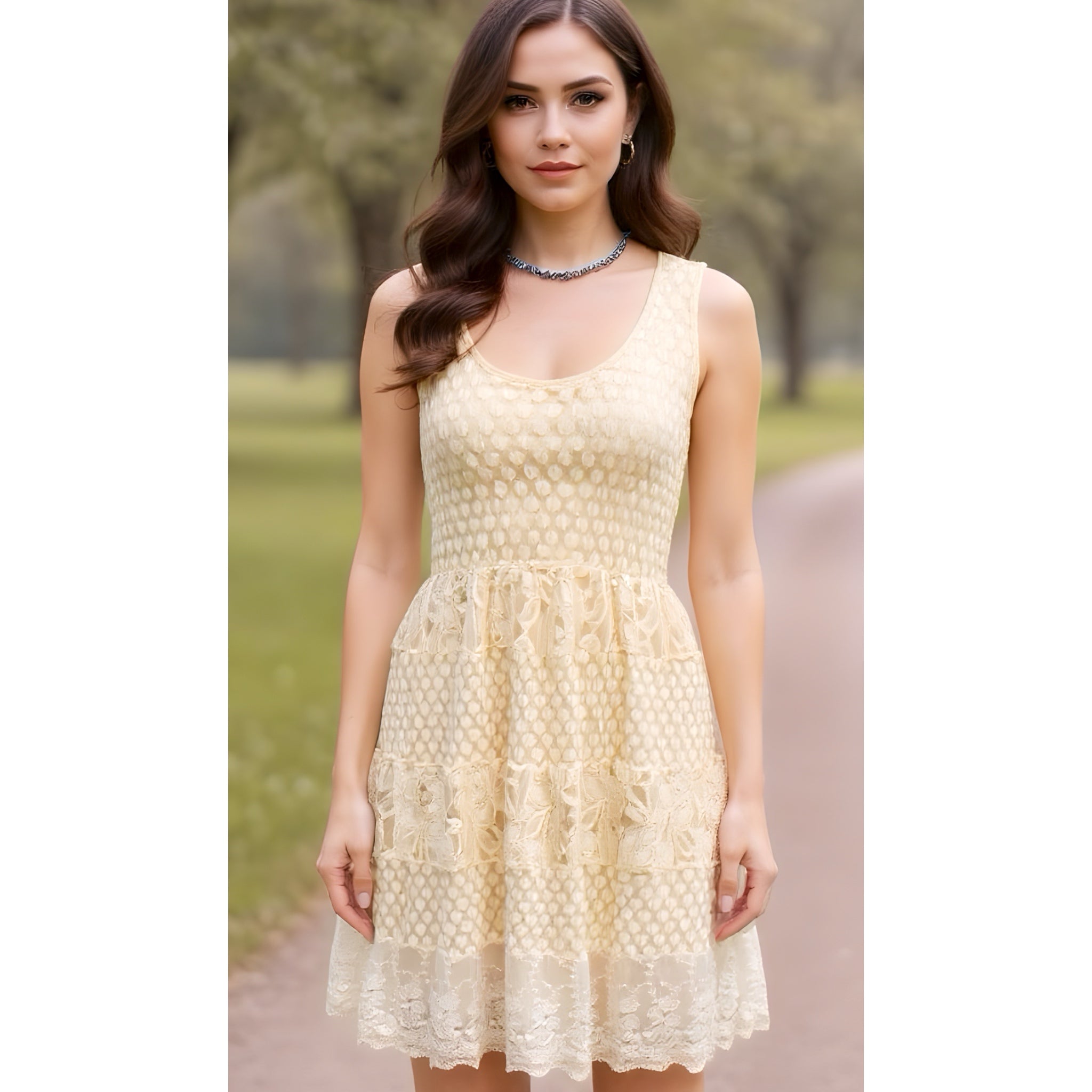 A'reve Anthropologie Boho Dress Women’s Cream Lace Sleeveless Vintage Style Sz M