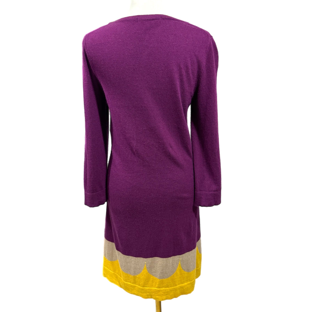 BODEN Purple Sweater Dress Womens Cashmere Angora Blend Scallop Mod Retro Sz 6