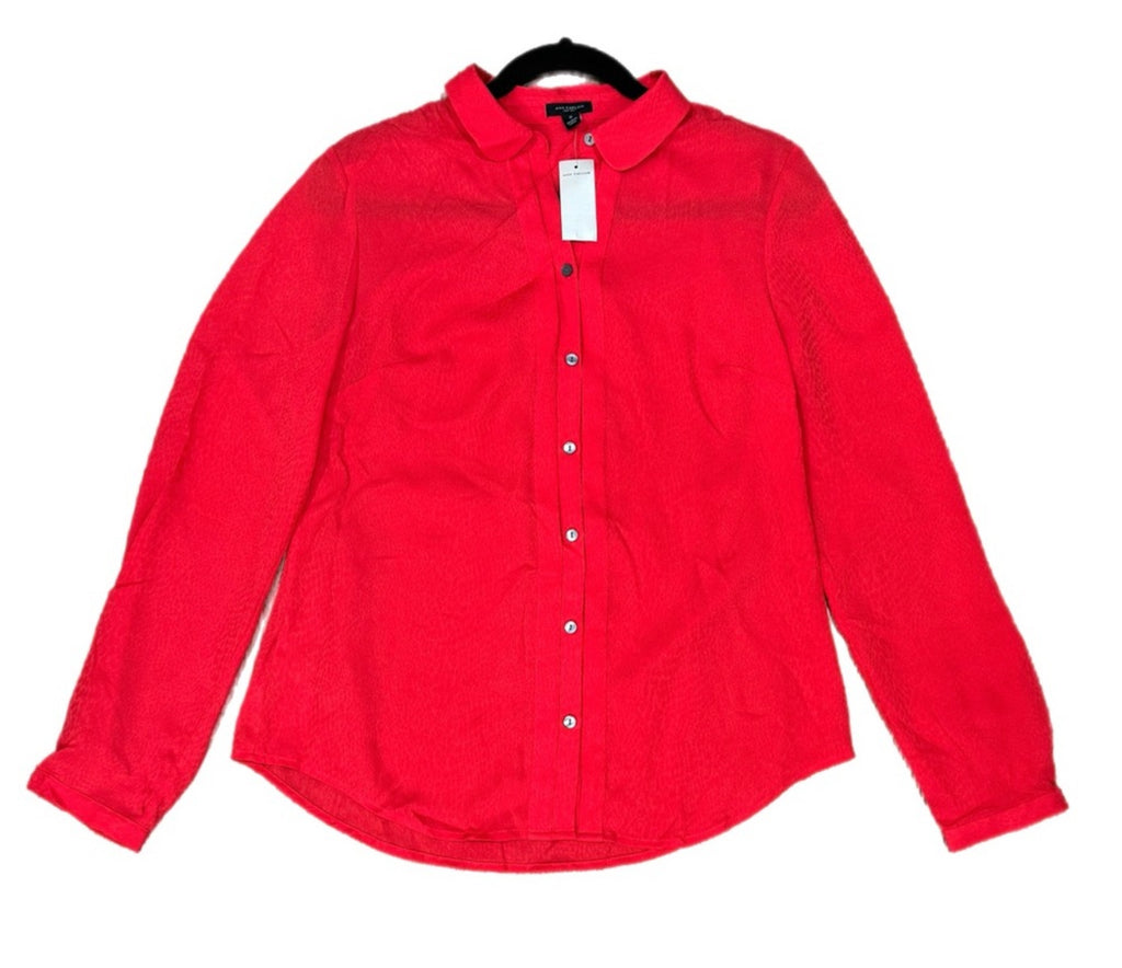 Ann Taylor Crimson Red Blouse Button-Up Top Pleated NWT Sz 6 MSRP $98