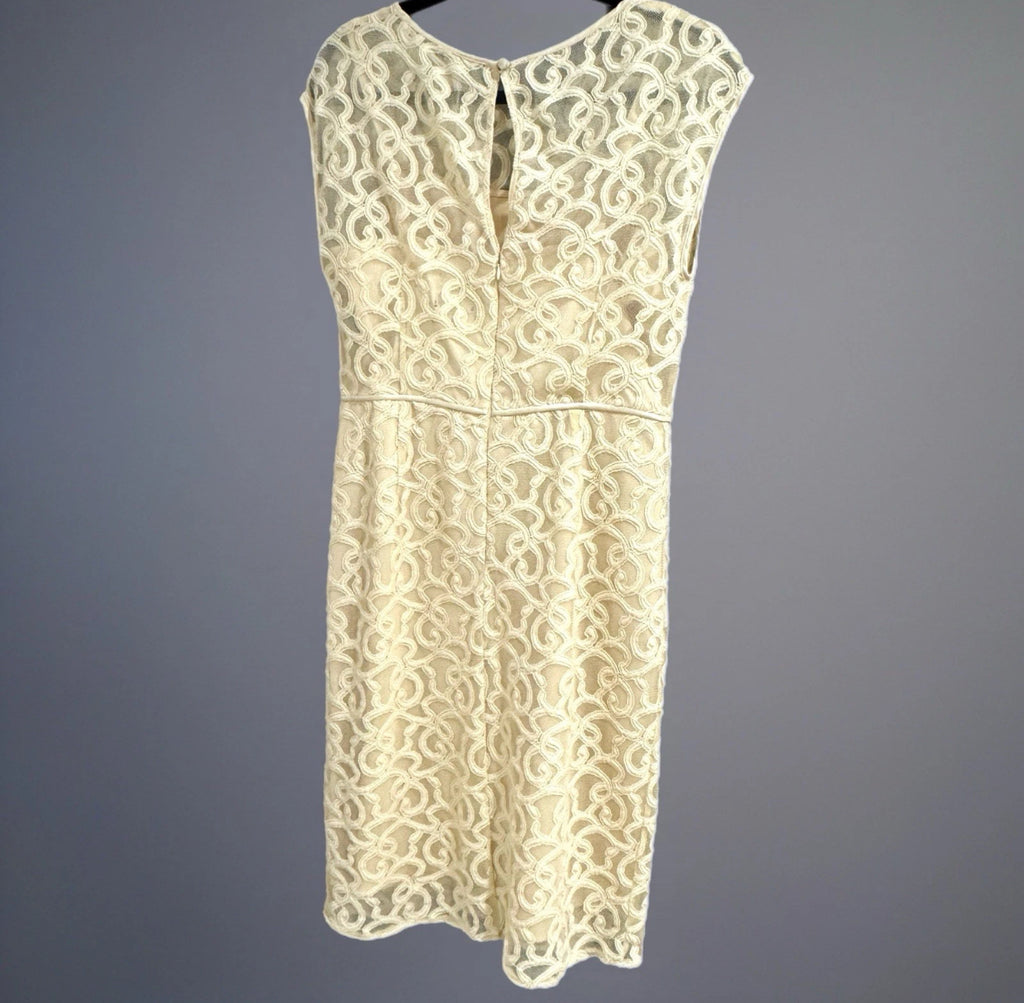 Adrianna Papell Women’s Ivory Dress Floral Lace Short Cap Sleeve Sheath Sz 8