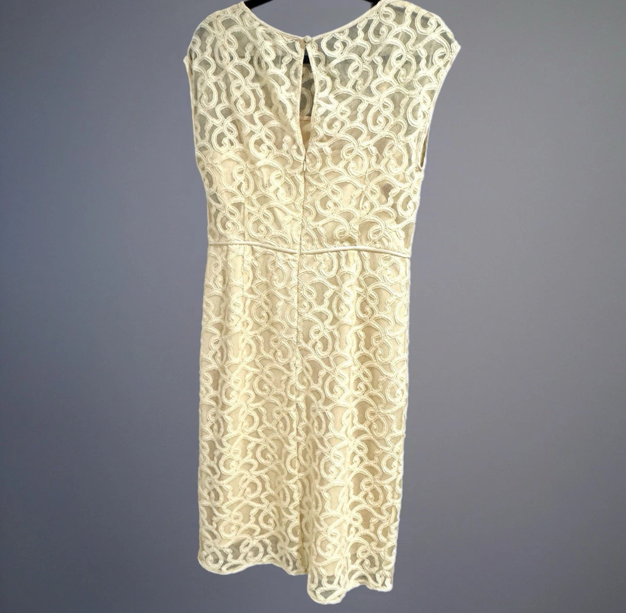 Adrianna Papell Women’s Ivory Dress Floral Lace Short Cap Sleeve Sheath Sz 8