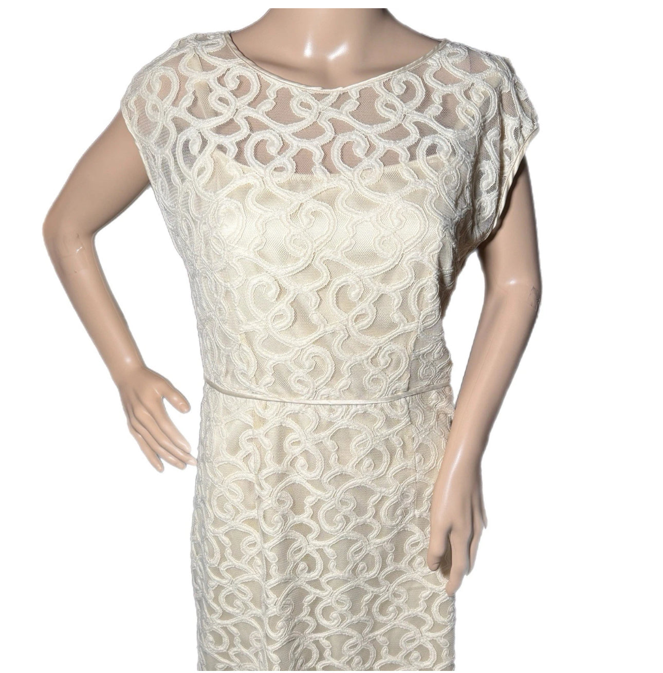 Adrianna Papell Women’s Ivory Dress Floral Lace Short Cap Sleeve Sheath Sz 8
