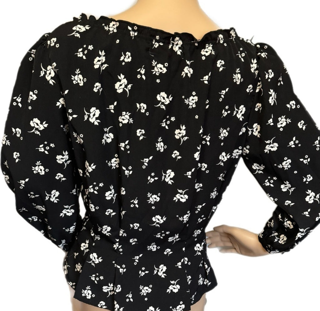 Designer JAMIE MIZRAHI Sweet Baby Jamie Blouse Black Floral Sz S/M NWT MSRP $230