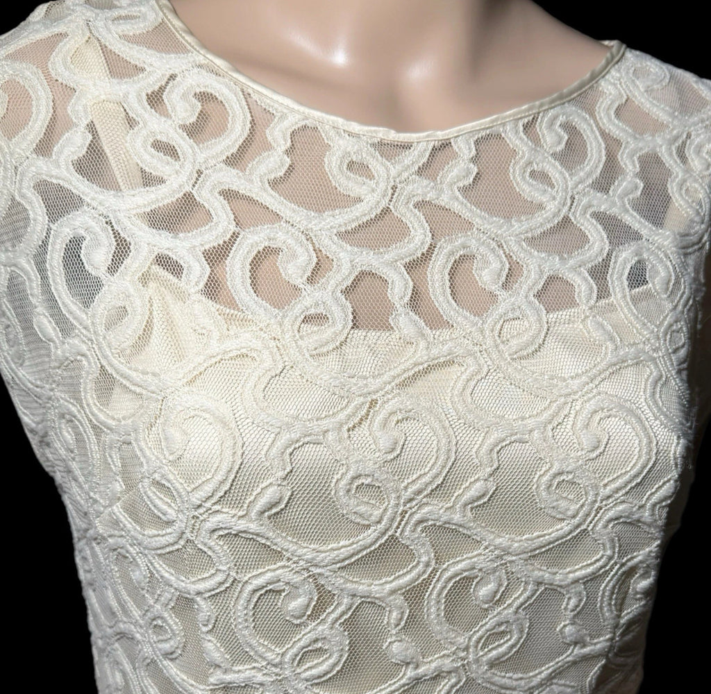 Adrianna Papell Women’s Ivory Dress Floral Lace Short Cap Sleeve Sheath Sz 8