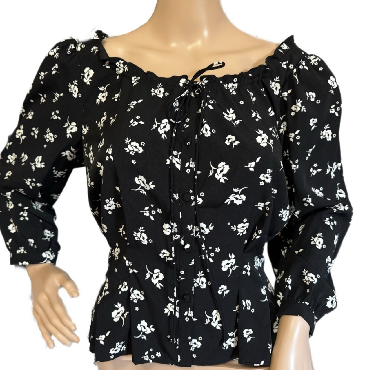 Designer JAMIE MIZRAHI Sweet Baby Jamie Blouse Black Floral Sz S/M NWT MSRP $230
