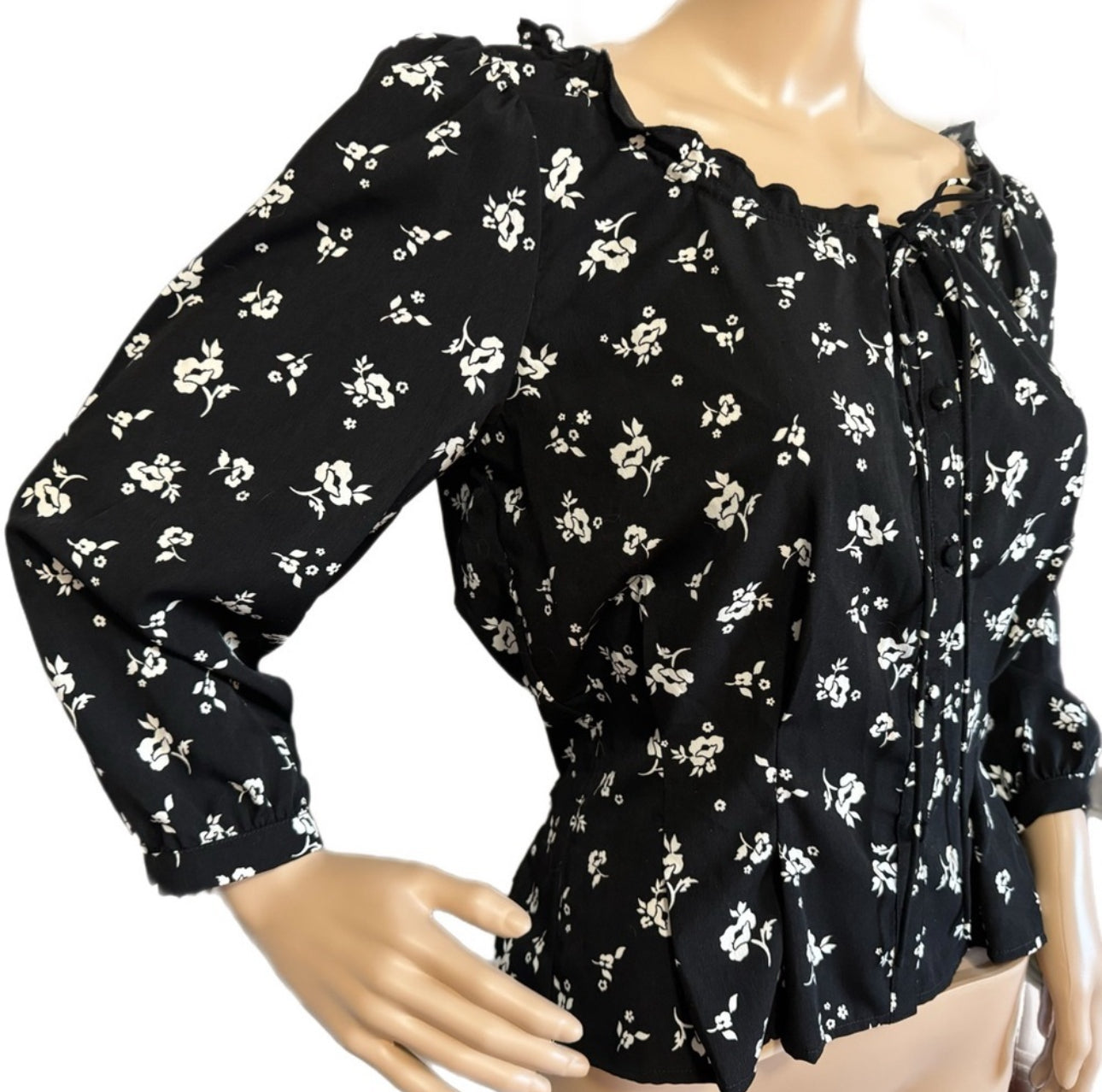 Designer JAMIE MIZRAHI Sweet Baby Jamie Blouse Black Floral Sz S/M NWT MSRP $230