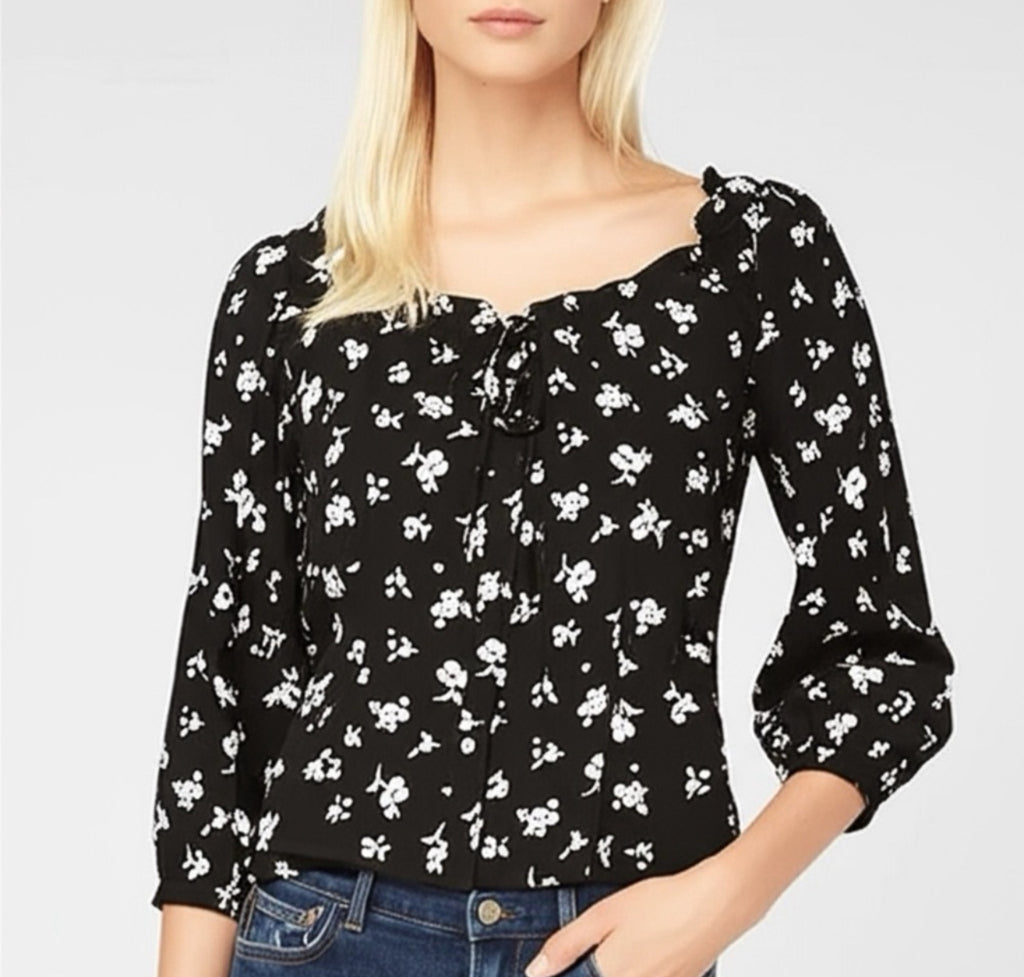 Designer JAMIE MIZRAHI Sweet Baby Jamie Blouse Black Floral Sz S/M NWT MSRP $230
