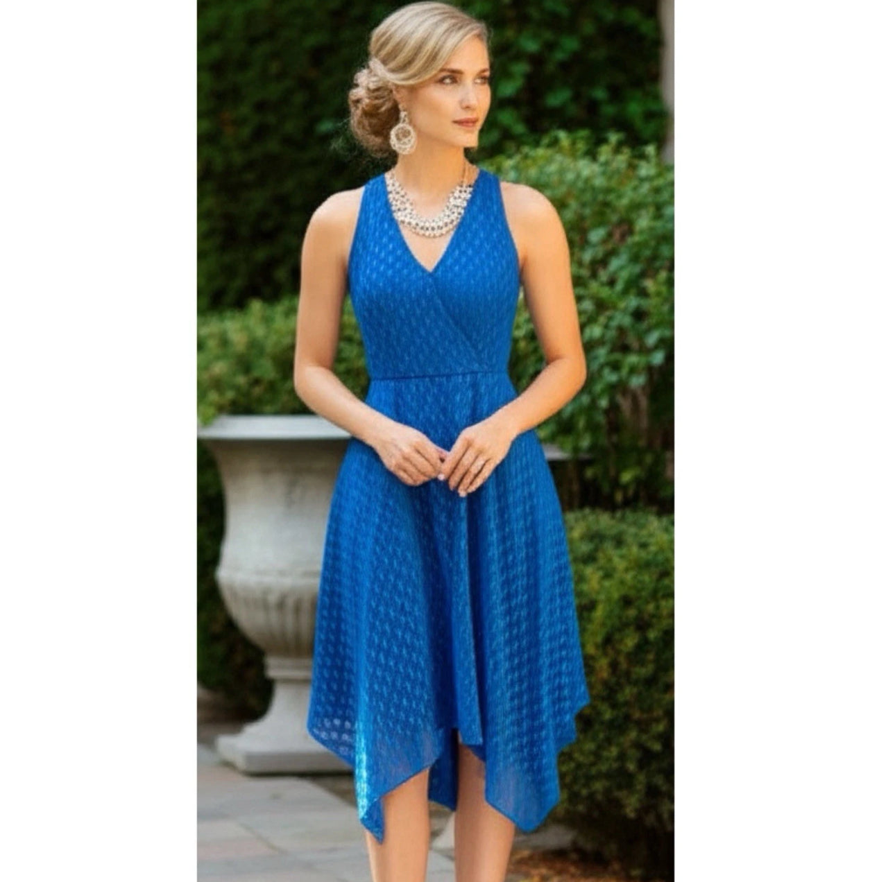 1 Shoshanna Emmy Cobalt Blue Midi Dress V-Neck Designer Classic Size 4 – MSRP $330