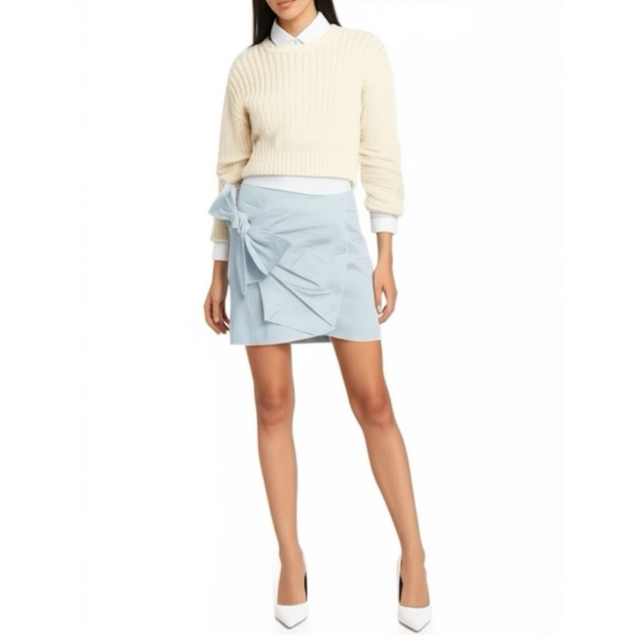 NWT ANN TAYLOR LOFT Coastal Blue Pencil Skirt Bow Front Back Zip Lined Sz 2 XS