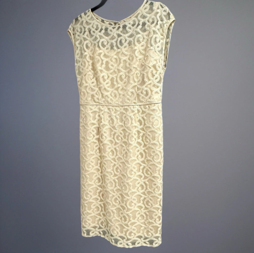 Adrianna Papell Women’s Ivory Dress Floral Lace Short Cap Sleeve Sheath Sz 8