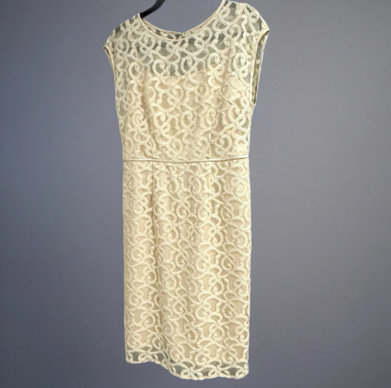 Adrianna Papell Women’s Ivory Dress Floral Lace Short Cap Sleeve Sheath Sz 8