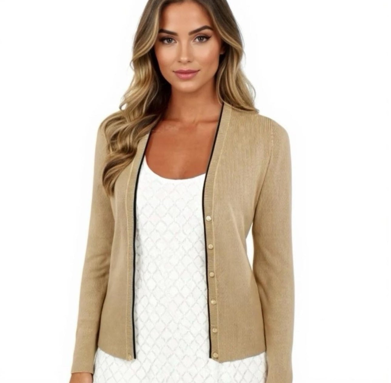 Vintage 90s THE LIMITED Silk Blend Cardigan Sweater Beige Stretch Knit Size M/L