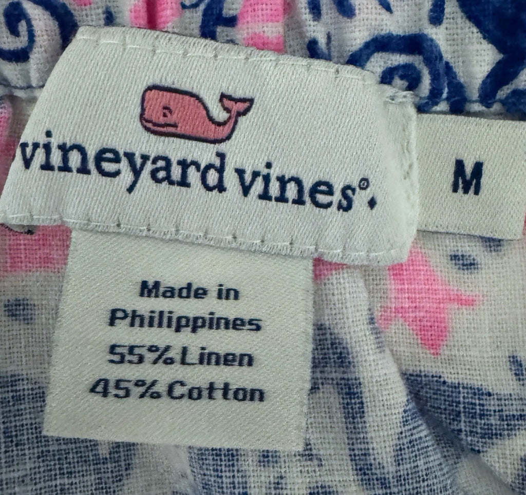 Vineyard Vines Linen Blend Floral Sea Life Off Shoulder Summer Mini Dress Sz M