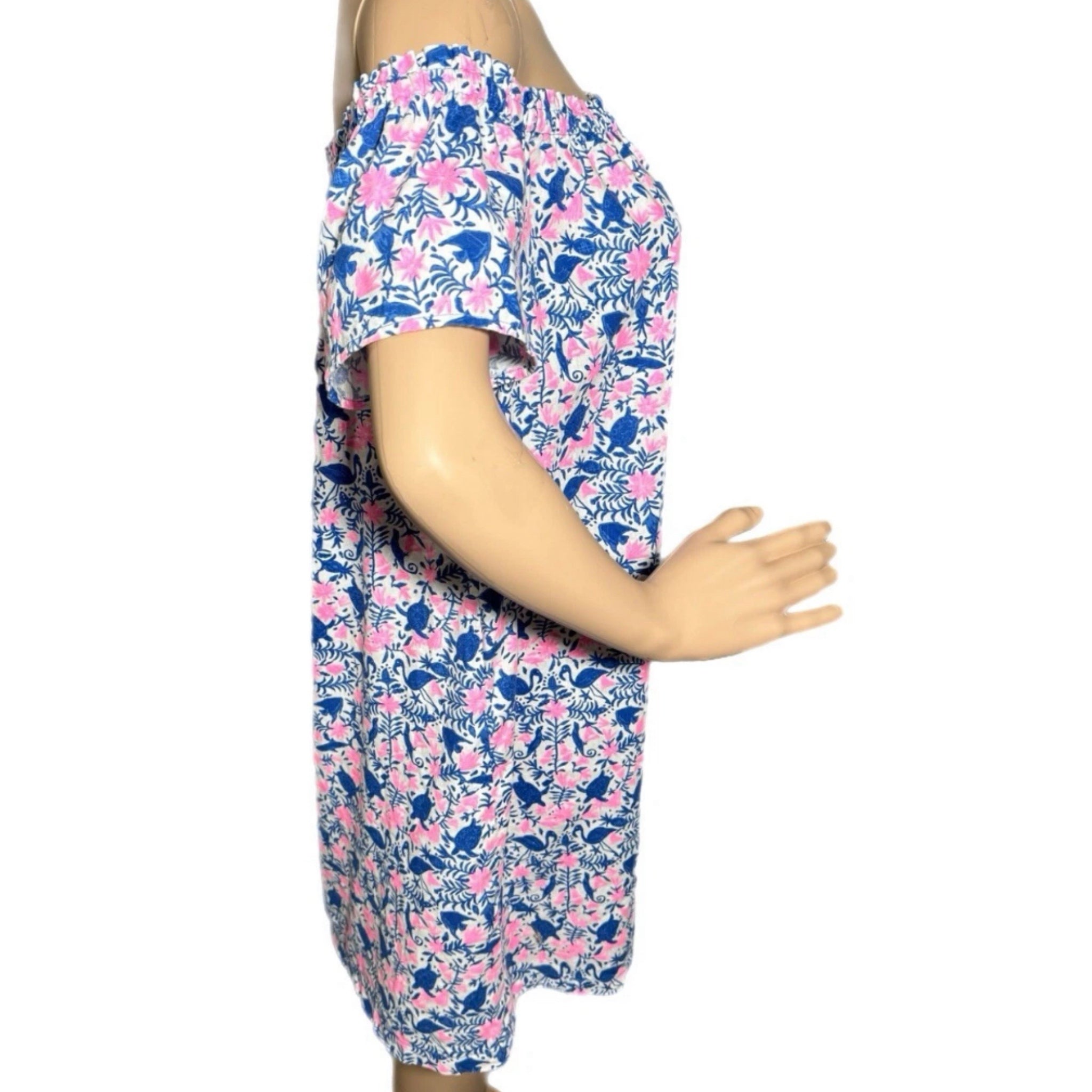 Vineyard Vines Linen Blend Floral Sea Life Off Shoulder Summer Mini Dress Sz M