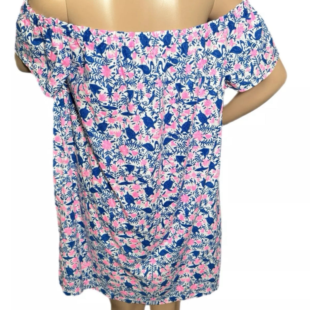 Vineyard Vines Linen Blend Floral Sea Life Off Shoulder Summer Mini Dress Sz M