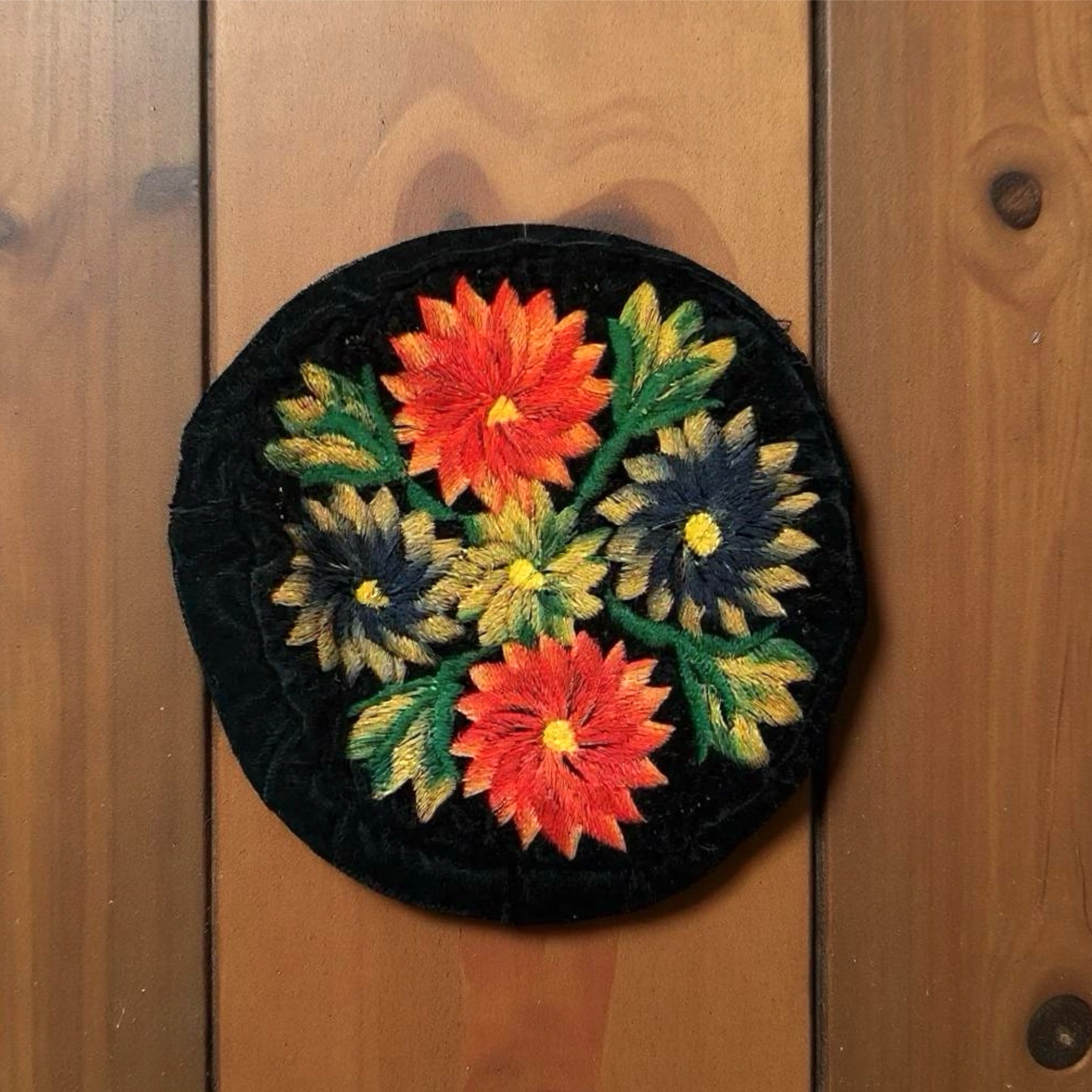 Vintage Beautifully Embroidered Black Velvet Makeup Bag – Zip Pouch 7”