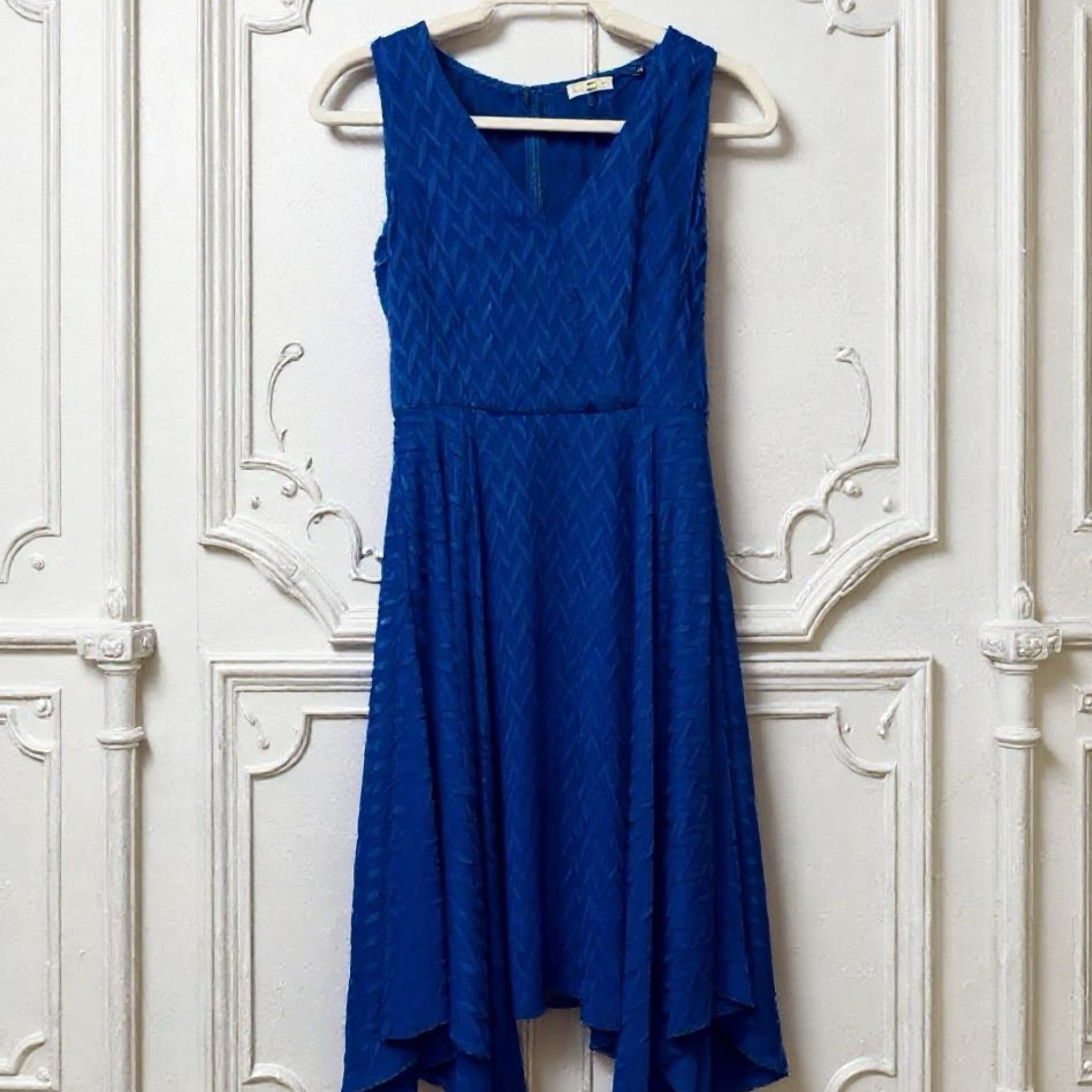 1 Shoshanna Emmy Cobalt Blue Midi Dress V-Neck Designer Classic Size 4 – MSRP $330