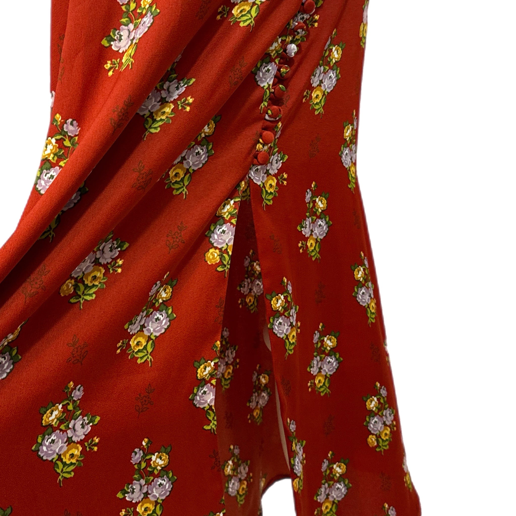 ZARA Romantic Floral Skirt Midi Covered Buttons Bohemian Chic Autumn Rust Sz S