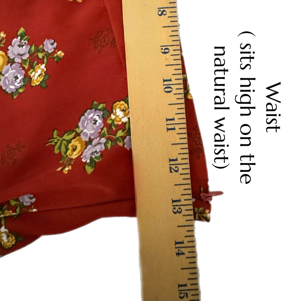 ZARA Romantic Floral Skirt Midi Covered Buttons Bohemian Chic Autumn Rust Sz S