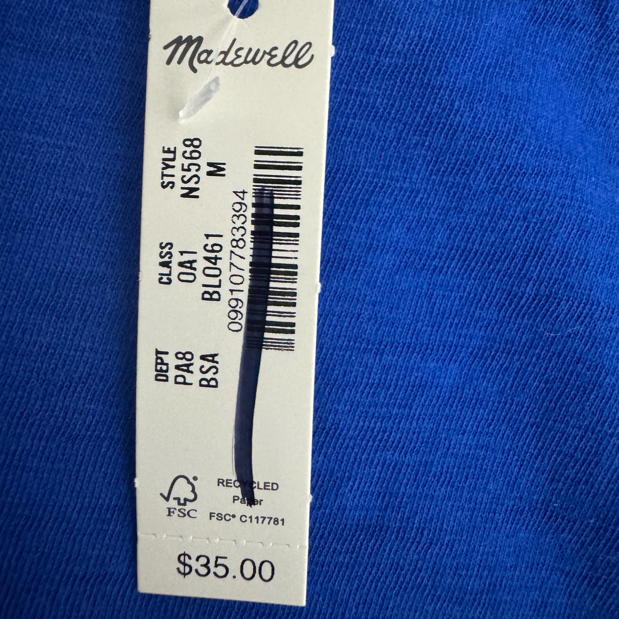 MADEWELL Women’s Slub Tee Shirt Sz M Blue NWT $35 Pima Cotton Short Sleeve Crew