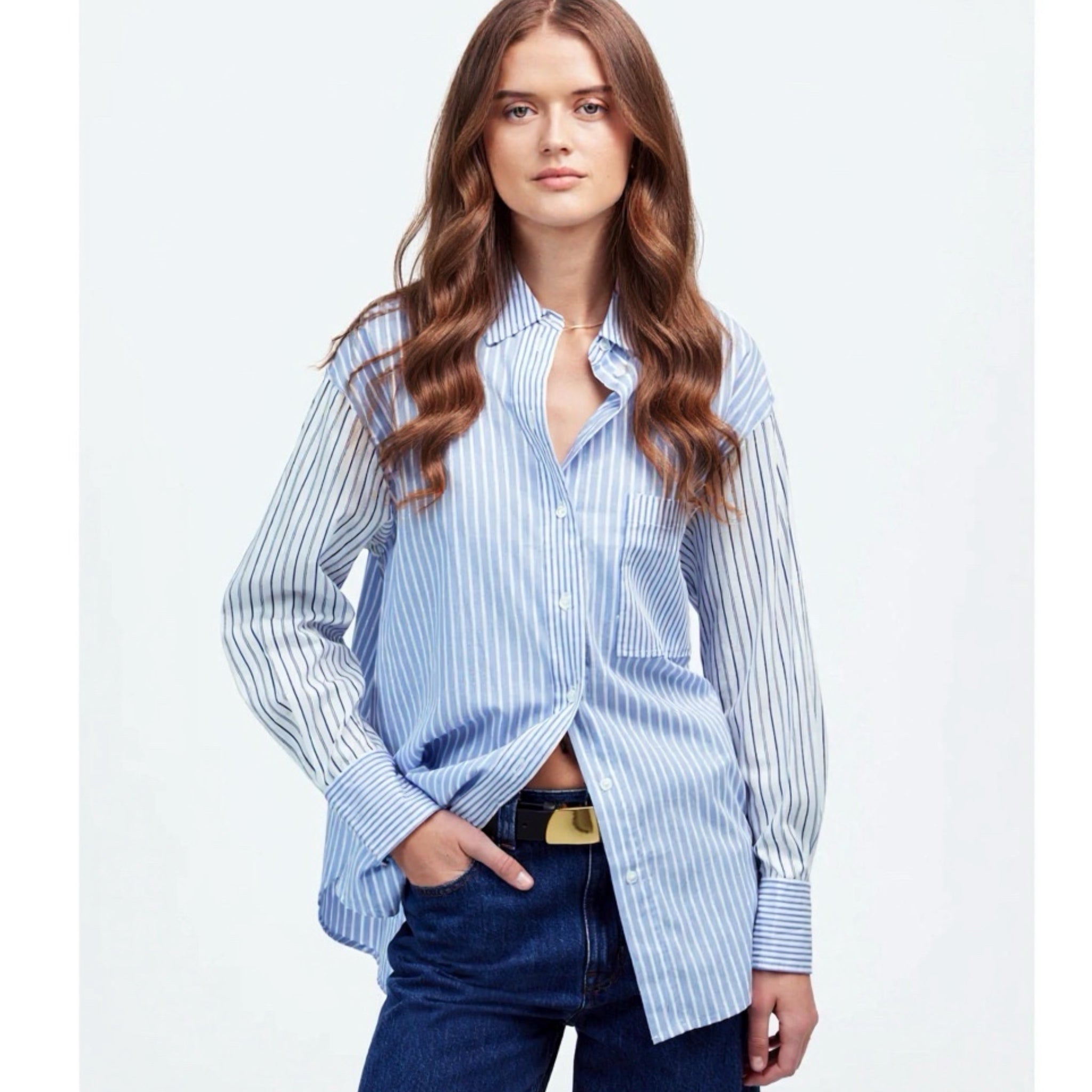 MADEWELL Signature Oversized Blouse Button Up Shirt Preppy Women’s Top Sz M New