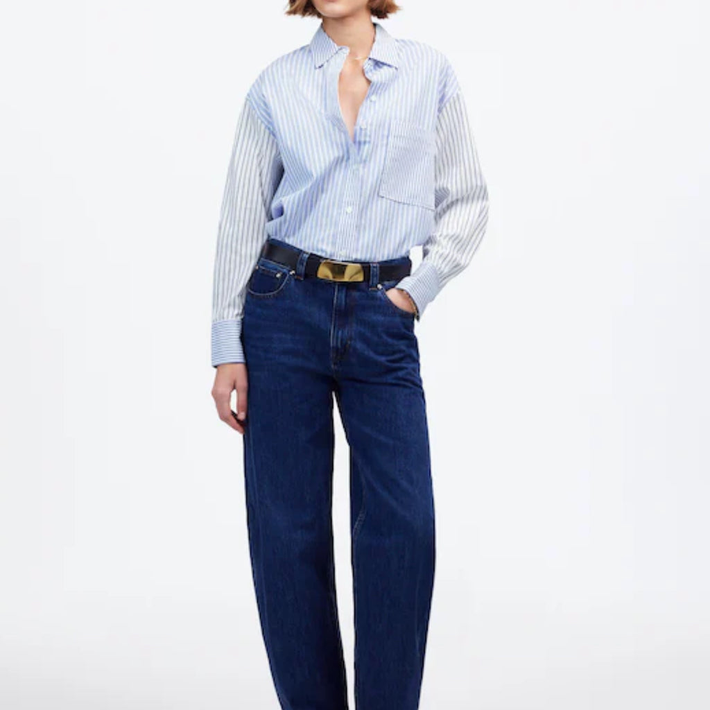 MADEWELL Signature Oversized Blouse Button Up Shirt Preppy Women’s Top Sz M New