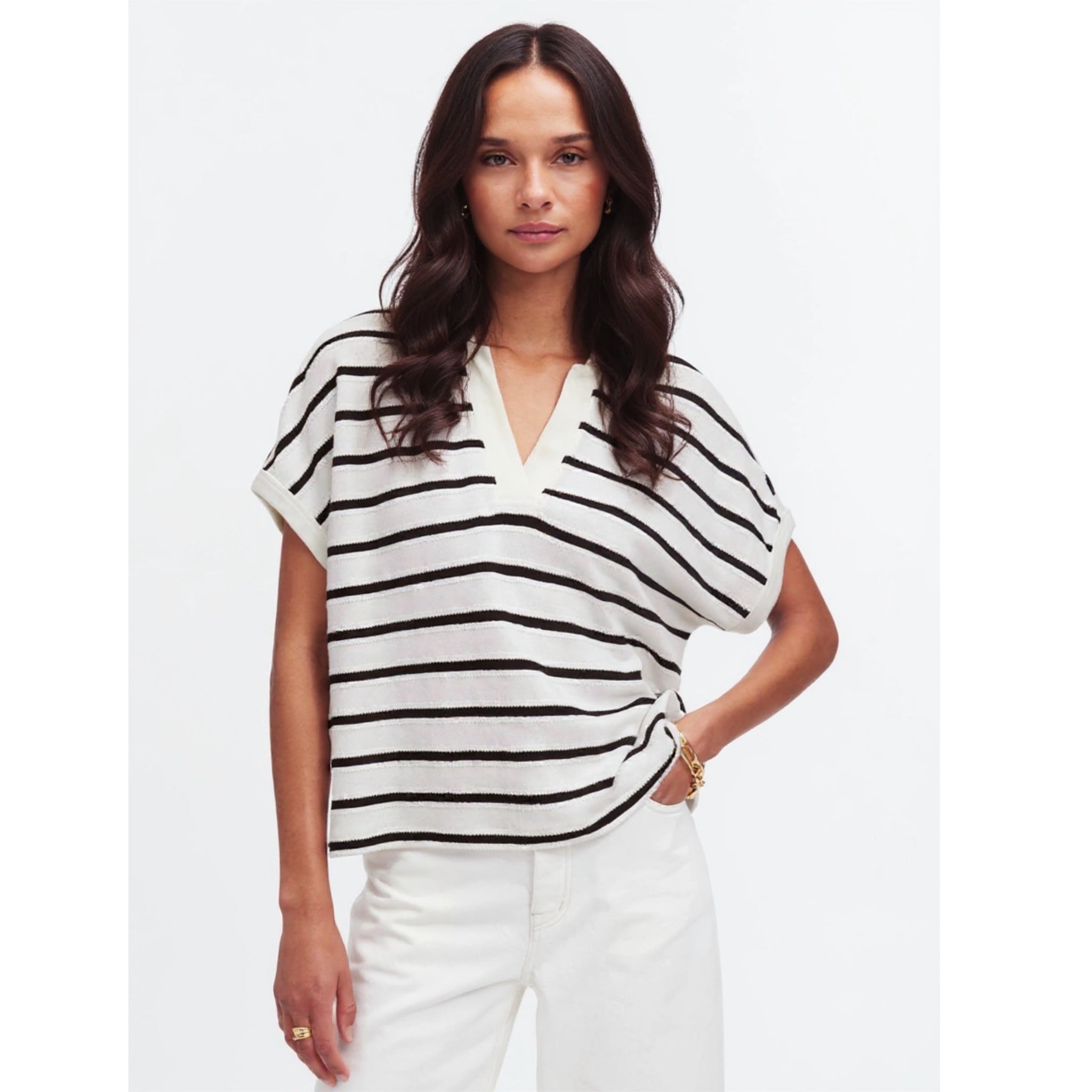 MADEWELL Maumau Polo Women’s Sz Small Striped Oversized Knit Preppy Chic Top NWT