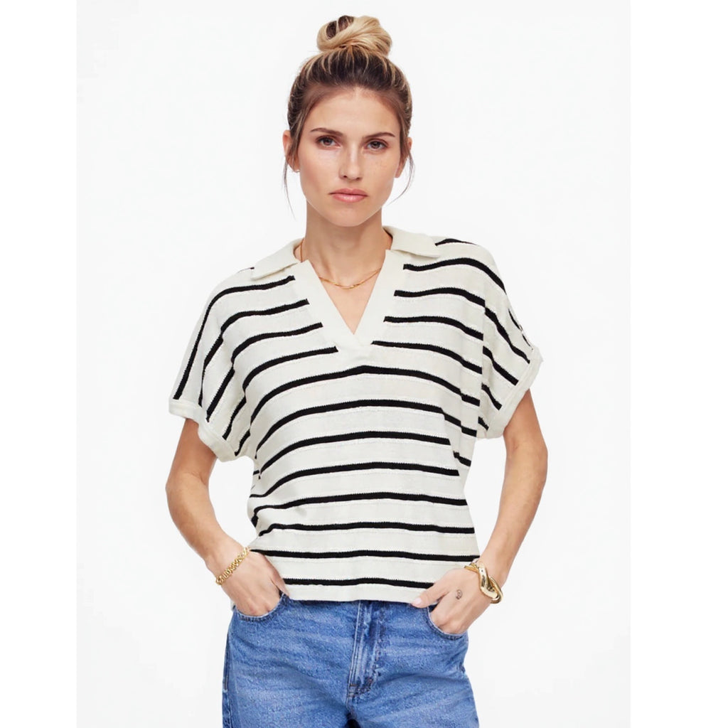 MADEWELL Maumau Polo Women’s Sz Small Striped Oversized Knit Preppy Chic Top NWT