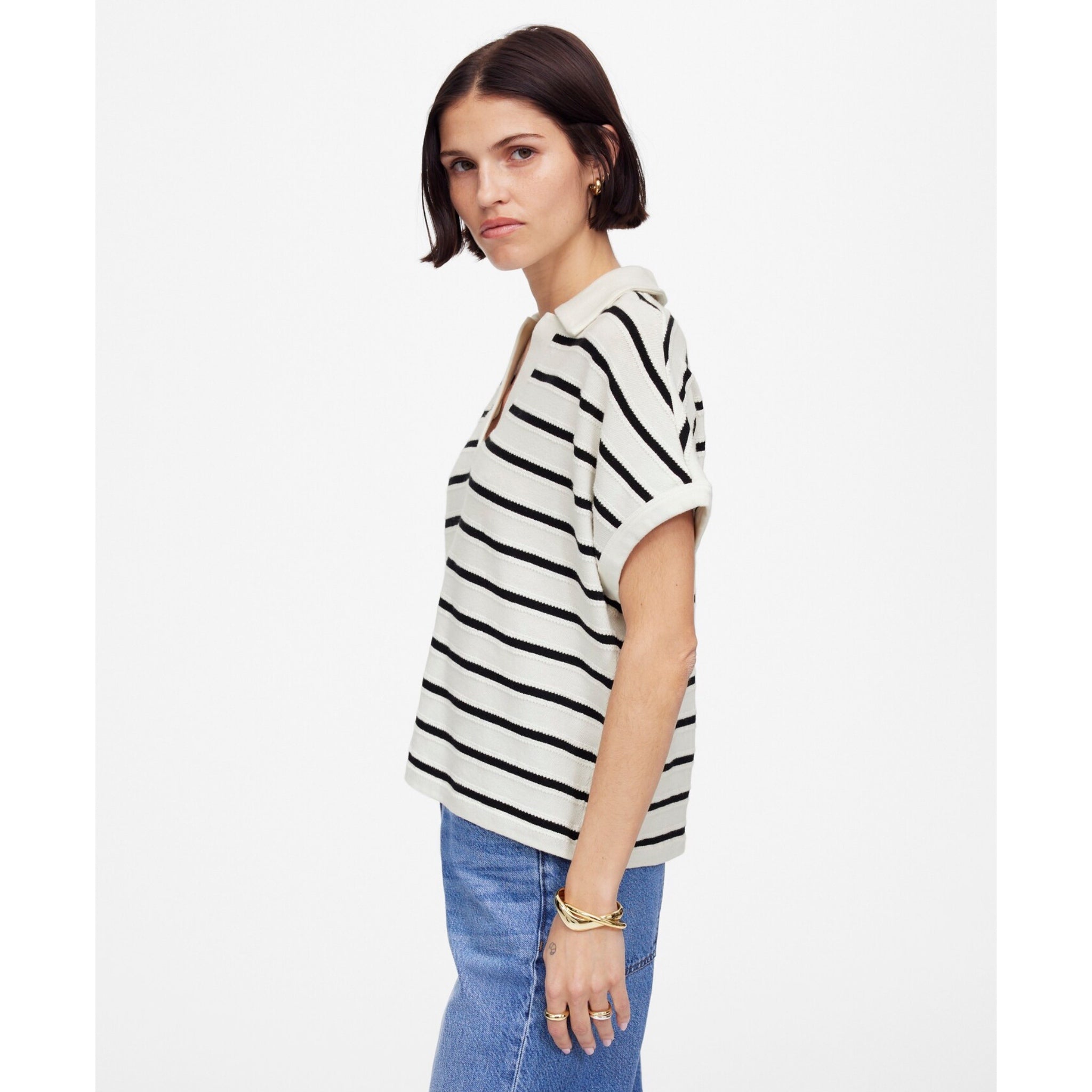 MADEWELL Maumau Polo Women’s Sz Small Striped Oversized Knit Preppy Chic Top NWT
