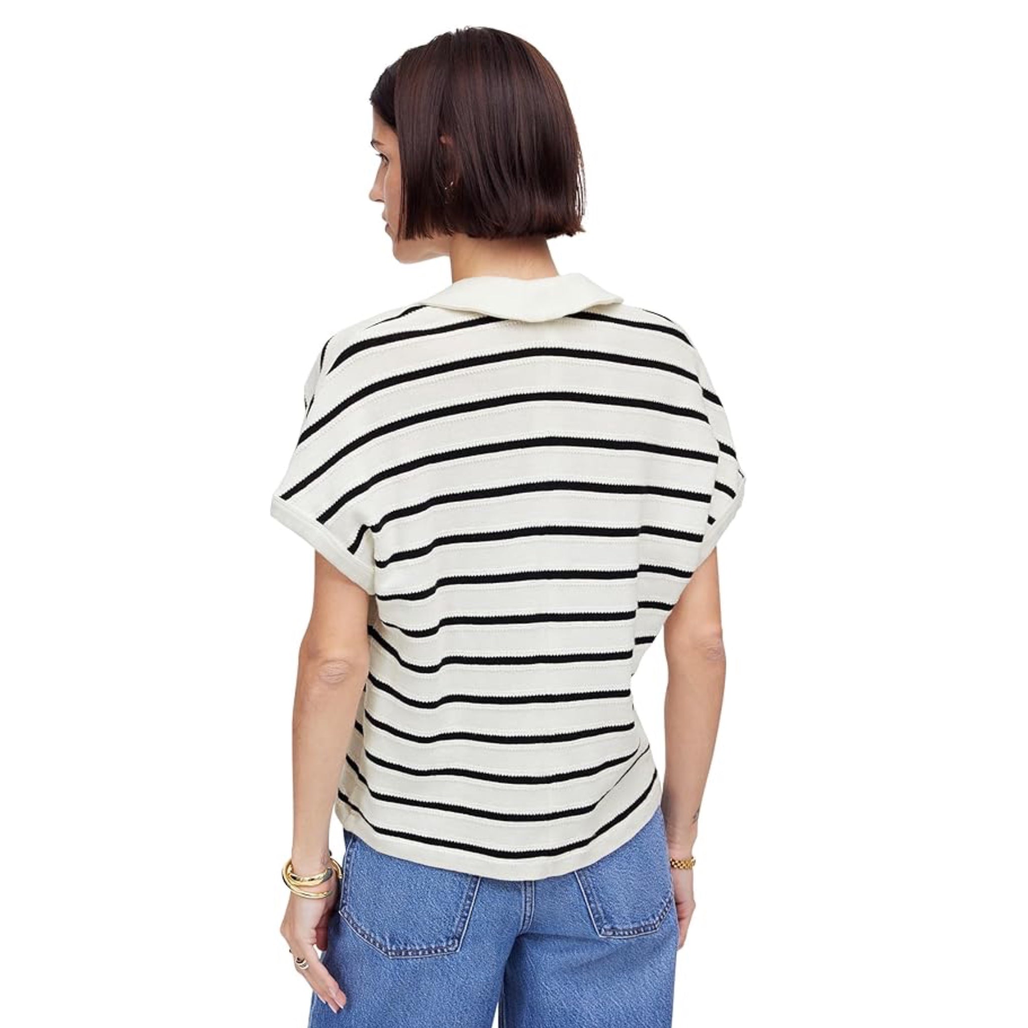 MADEWELL Maumau Polo Women’s Sz Small Striped Oversized Knit Preppy Chic Top NWT