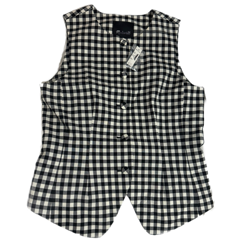 MADEWELL Wool Blend Preppy Gingham Vest Top Womens Sz 2 Black Check NWT $118