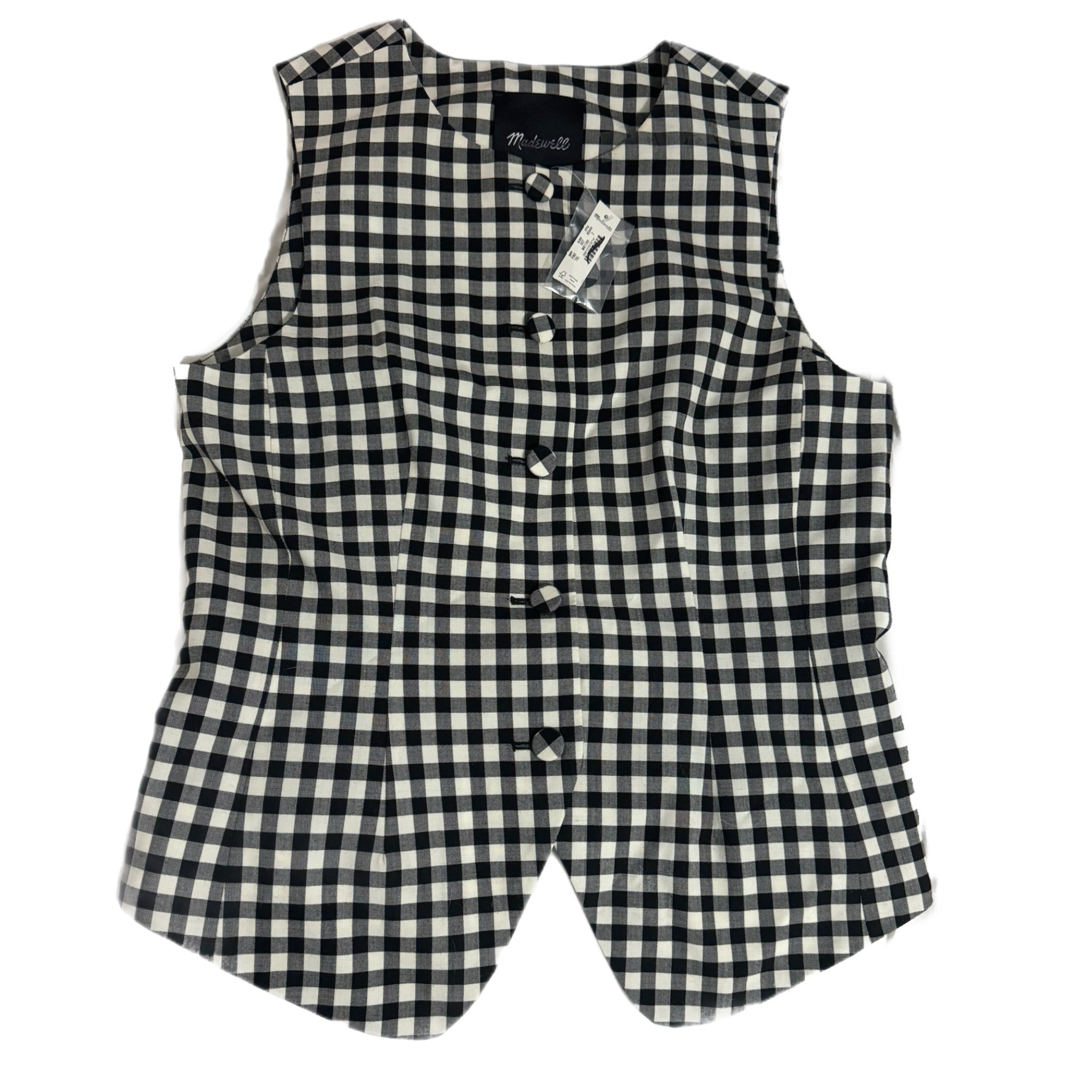 MADEWELL Wool Blend Preppy Gingham Vest Top Womens Sz 2 Black Check NWT $118