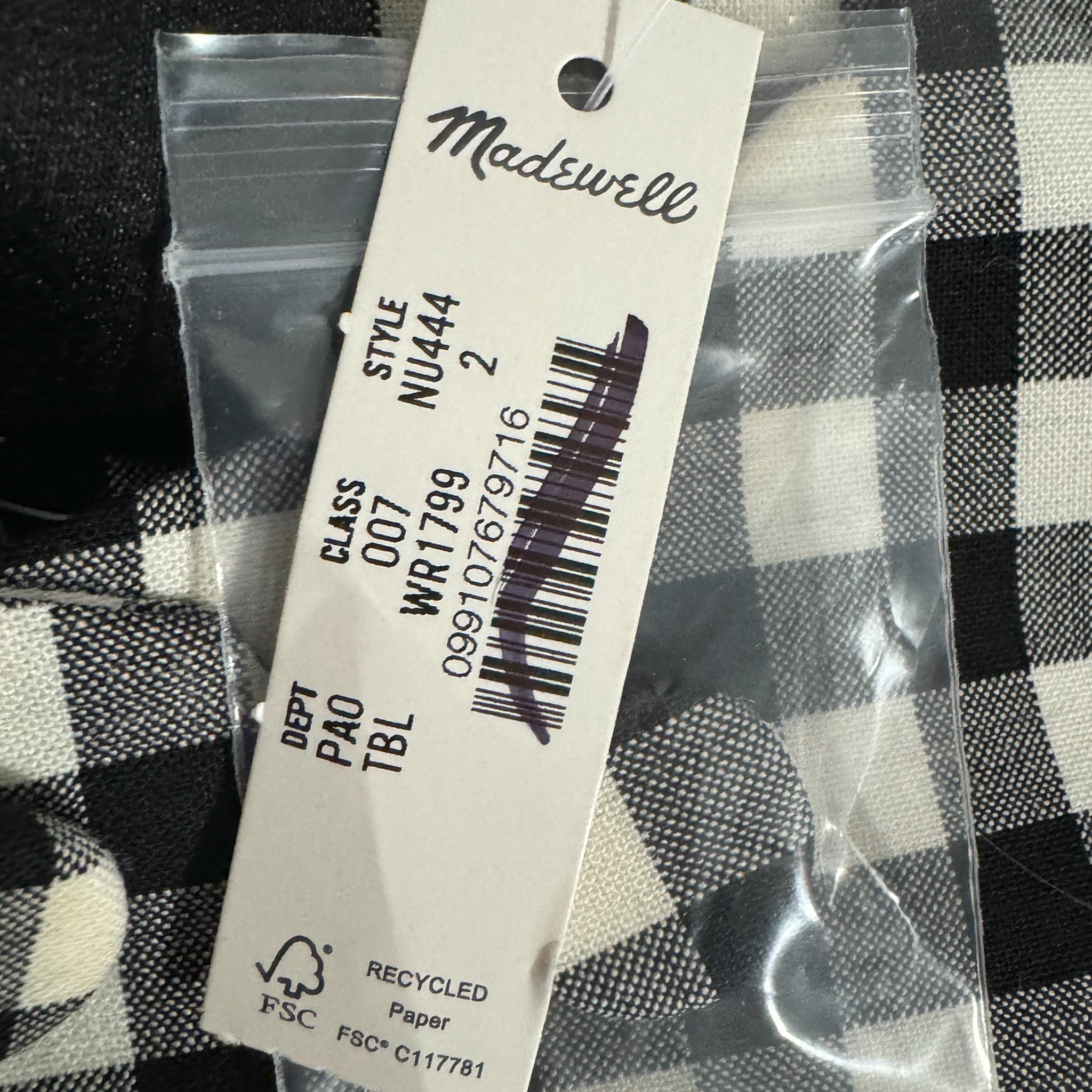 MADEWELL Wool Blend Preppy Gingham Vest Top Womens Sz 2 Black Check NWT $118