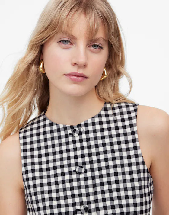 MADEWELL Wool Blend Preppy Gingham Vest Top Womens Sz 2 Black Check NWT $118