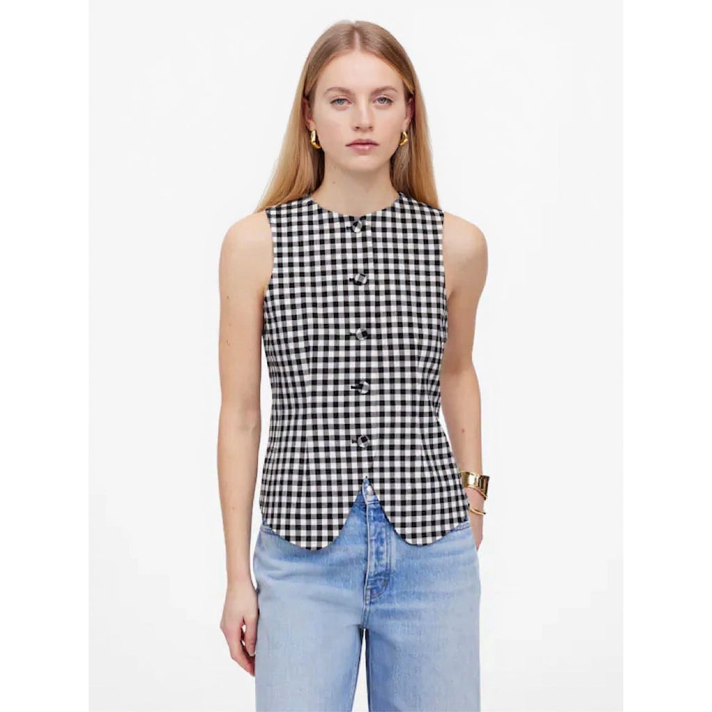 MADEWELL Wool Blend Preppy Gingham Vest Top Womens Sz 2 Black Check NWT $118