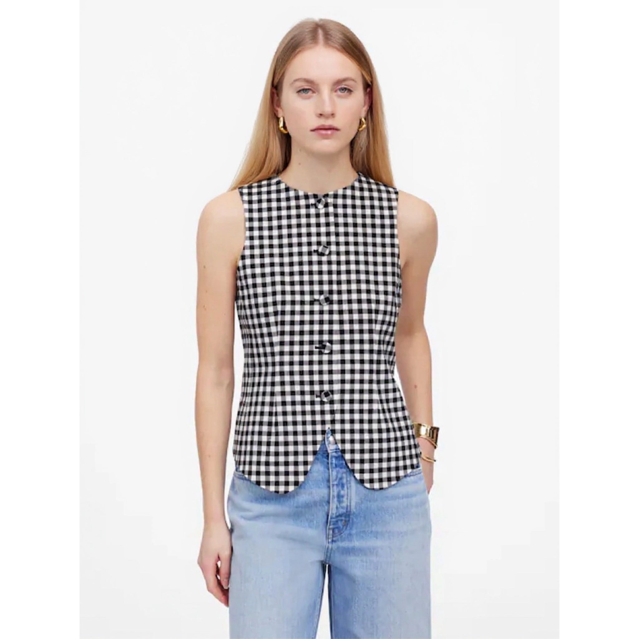 MADEWELL Wool Blend Preppy Gingham Vest Top Womens Sz 2 Black Check NWT $118