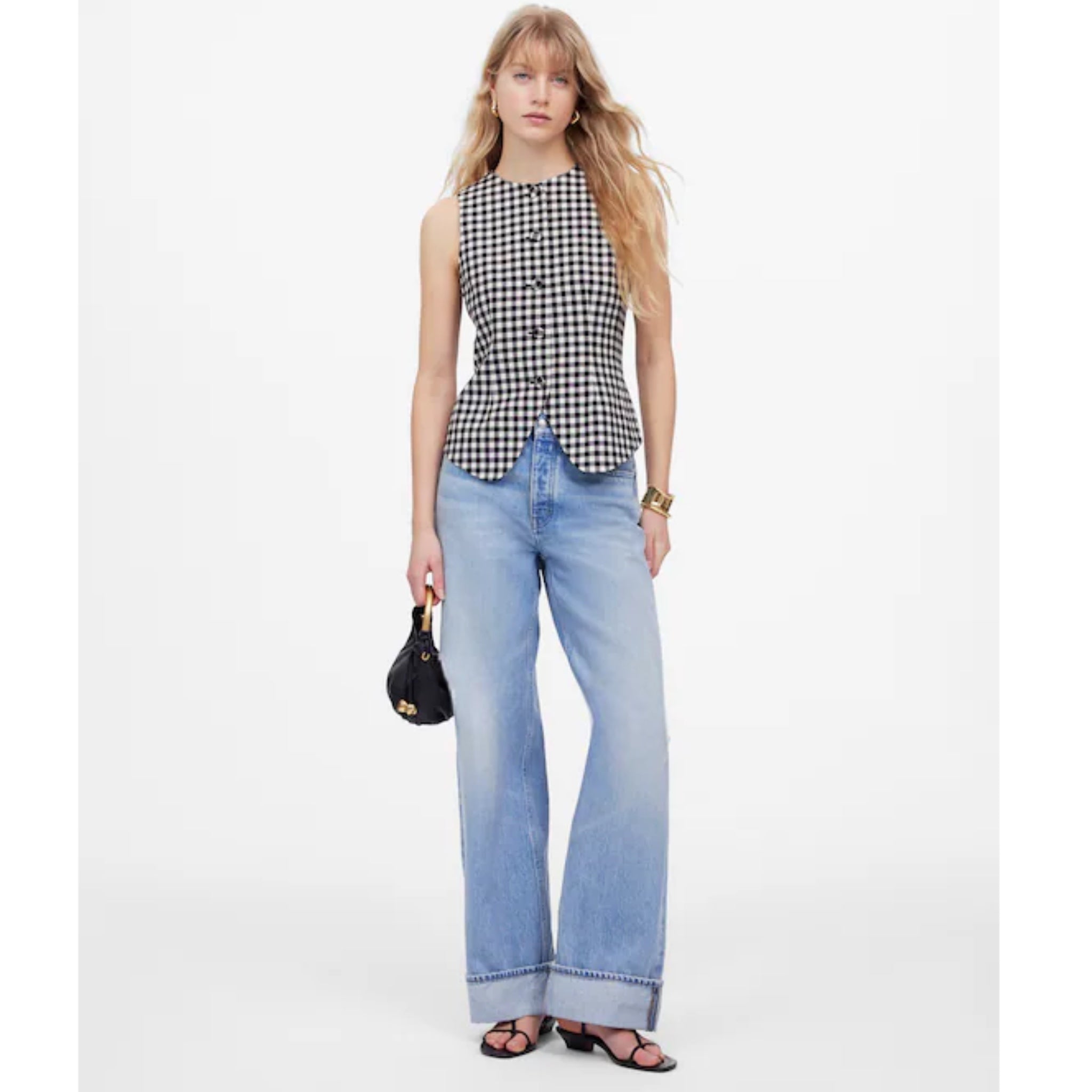 MADEWELL Wool Blend Preppy Gingham Vest Top Womens Sz 2 Black Check NWT $118