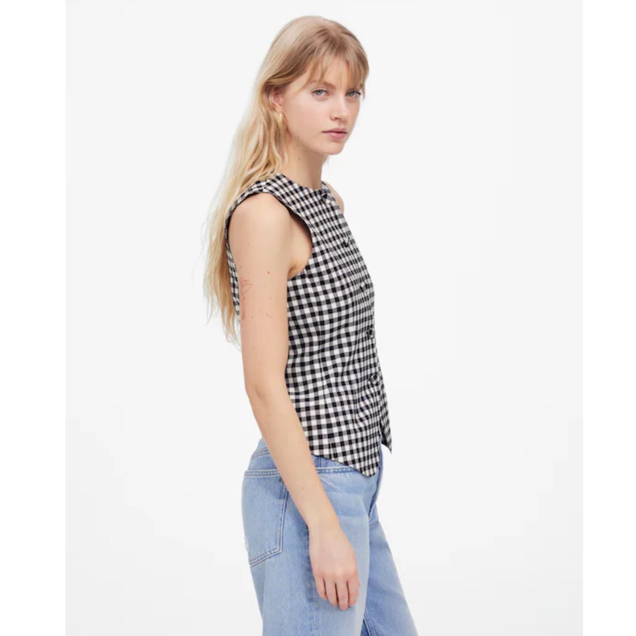 MADEWELL Wool Blend Preppy Gingham Vest Top Womens Sz 2 Black Check NWT $118