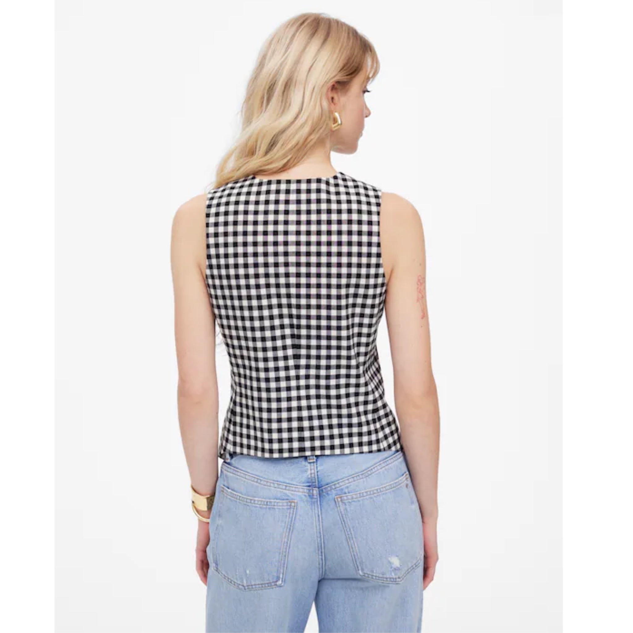 MADEWELL Wool Blend Preppy Gingham Vest Top Womens Sz 2 Black Check NWT $118
