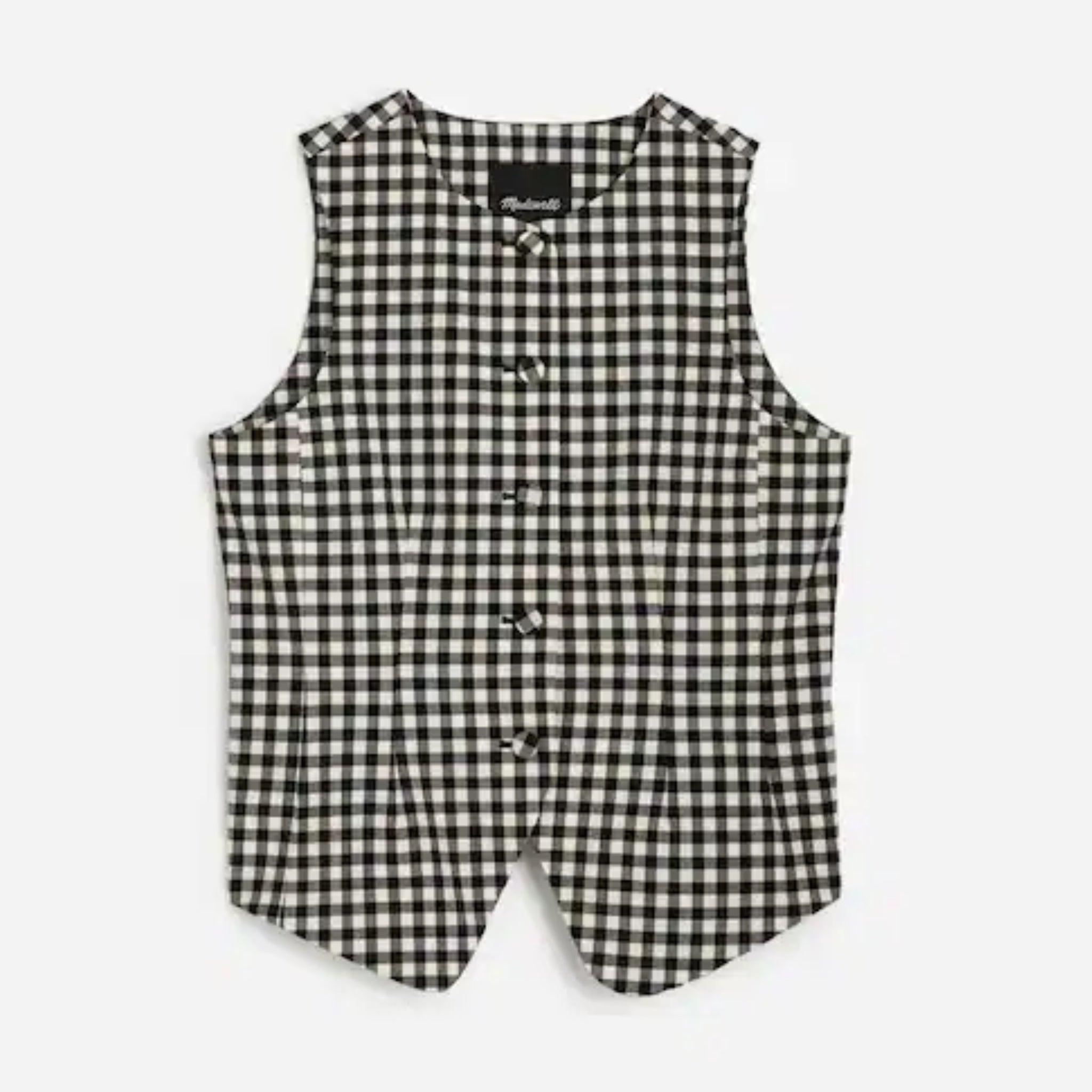 MADEWELL Wool Blend Preppy Gingham Vest Top Womens Sz 2 Black Check NWT $118