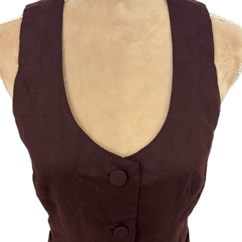 Madewell Women’s Linen Vest Size 6 Brown Scoop Neck Tailored Cutaway NWT $98