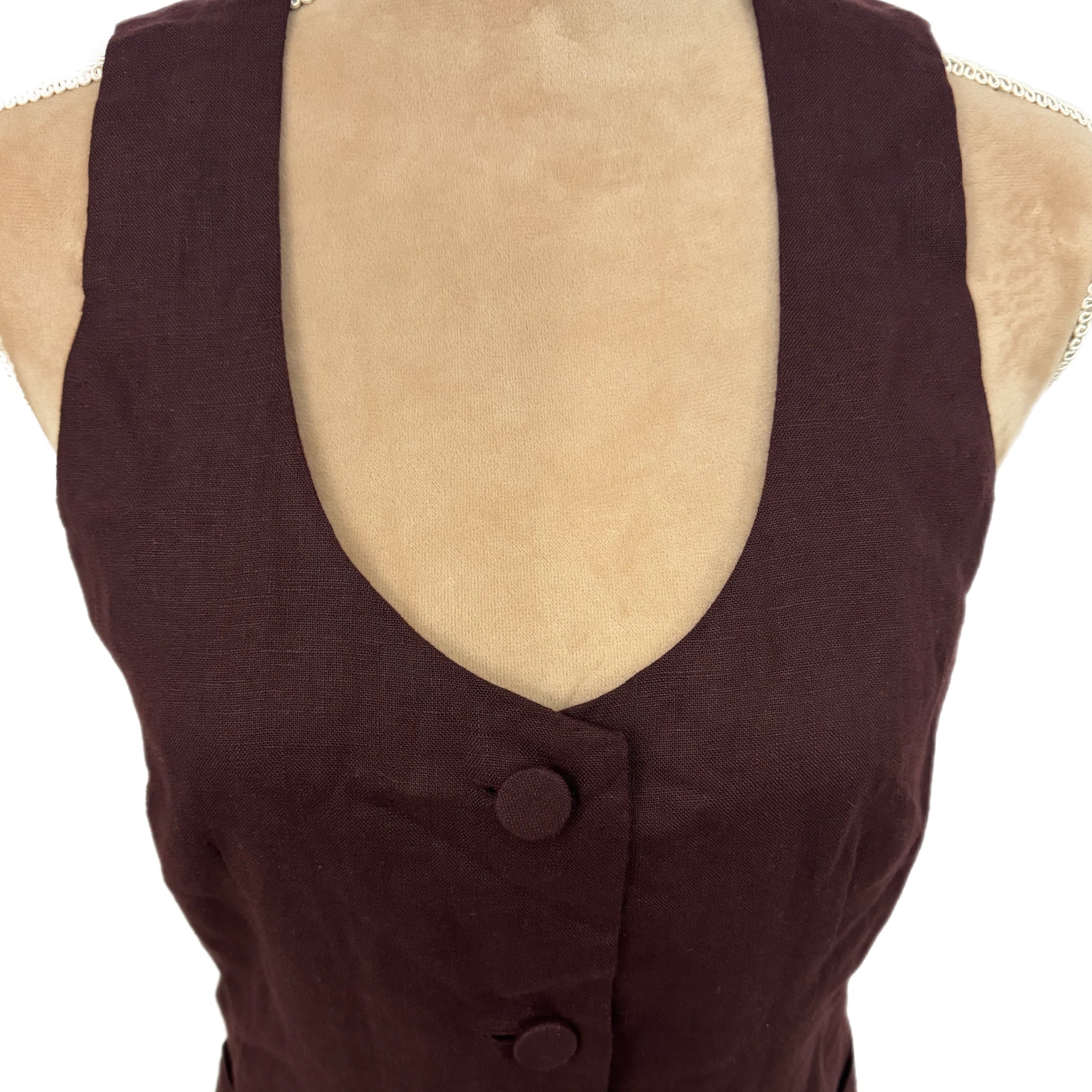 Madewell Women’s Linen Vest Size 6 Brown Scoop Neck Tailored Cutaway NWT $98